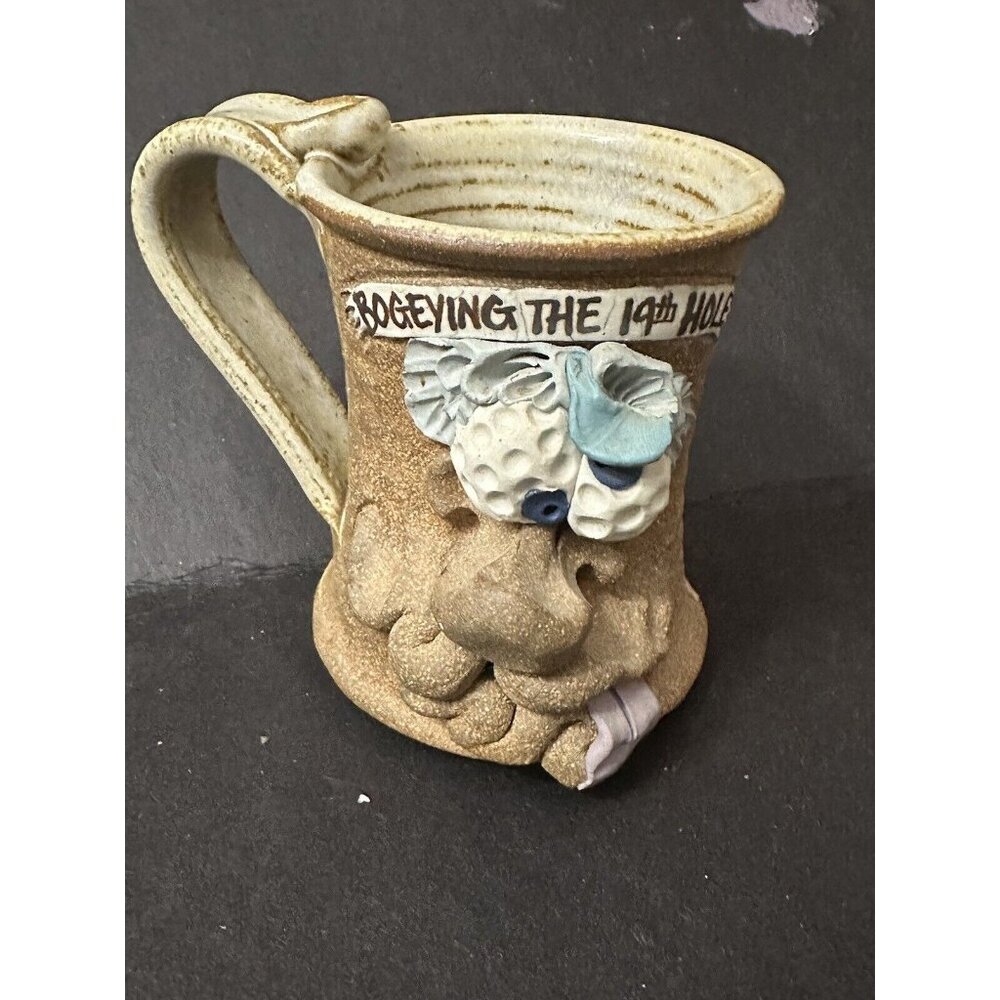 Art Pottery Ugly Funny Face Mug Bogeying The Hole  Man Golf‎ Theme 3D Figural - Picture 1 of 9